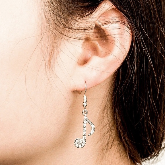 Any 4/$25! Silver Crystal Pave Music Note Earrings - Picture 8 of 11